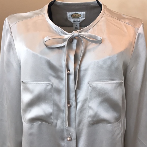 Talbots Pure Silk Gray/Silver Blouse with Faux Pearl Buttons - Picture 4 of 8